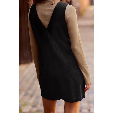 Women's NEXT Black Corduroy Pinafore Short Sleeve Mini Dress