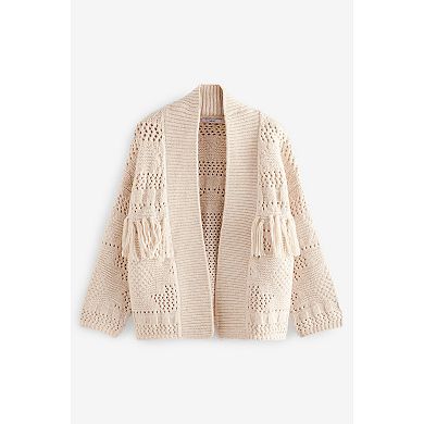 Women's NEXT White Ecru Soft Touch Fringe Knitted Cardigan