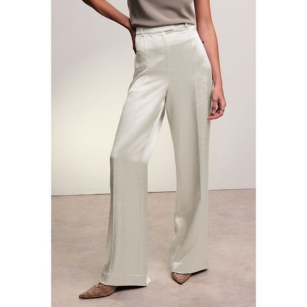 Silver Satin Pants Silver Wide Leg Trousers Vintage 90s Silver