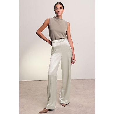 Women's NEXT Silver Satin Textured Metallic Wide Leg Trousers