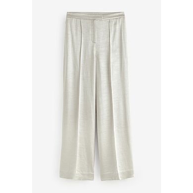 Women's NEXT Silver Satin Textured Metallic Wide Leg Trousers