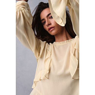Women's NEXT Ecru Long Sleeve Blouse with Ruffles
