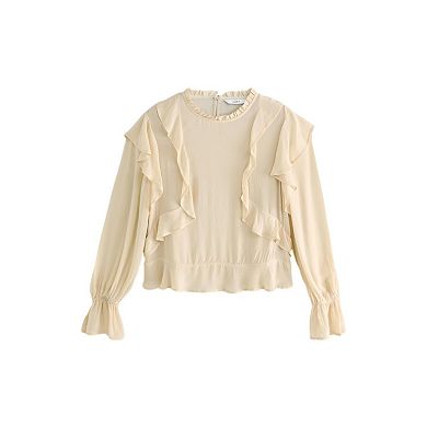 Women's NEXT Ecru Long Sleeve Blouse with Ruffles