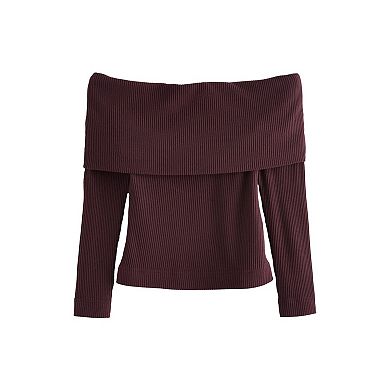 Women's NEXT Ribbed Long Sleeve Bardot Top