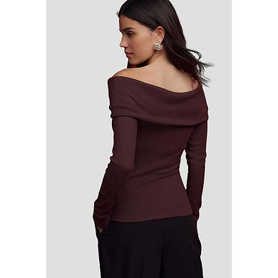 Women's NEXT Ribbed Long Sleeve Bardot Top