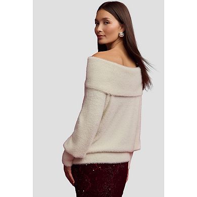 Women's NEXT White Ecru Fluffy Off-Shoulder Bardot Sweater
