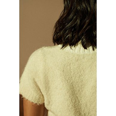 Women's NEXT White Ecru Co-ord Short Sleeve High Neck Boucle Textured Knitted T-Shirt Sweater
