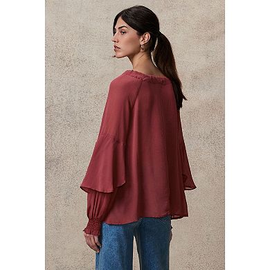Women's NEXT Gathered Tie Neck Volume Sleeve Blouse