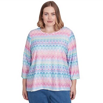 Plus Size Alfred Dunner Geometric Crewneck Biadere Top
