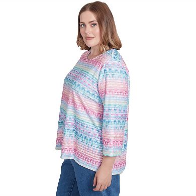 Plus Size Alfred Dunner Geometric Crewneck Biadere Top
