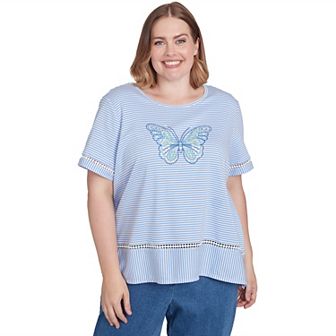 Plus Size Alfred Dunner Striped Butterfly Short Sleeve Tee