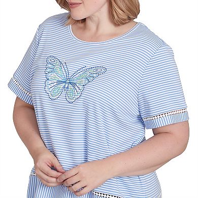 Plus Size Alfred Dunner Striped Butterfly Short Sleeve Tee