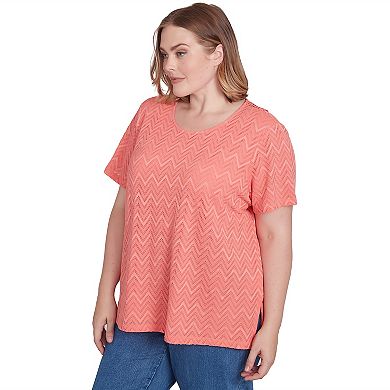 Plus Size Alfred Dunner Textured Chevron Lace Back Tee
