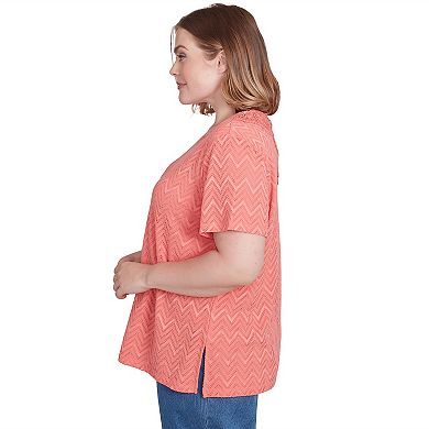 Plus Size Alfred Dunner Textured Chevron Lace Back Tee