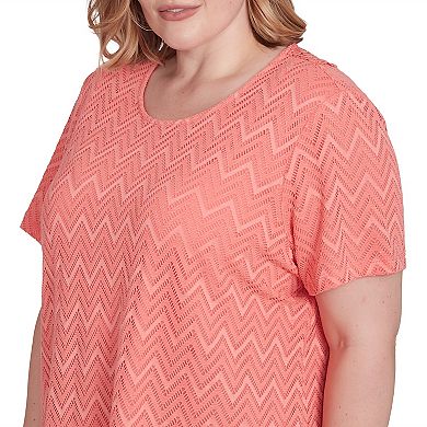 Plus Size Alfred Dunner Textured Chevron Lace Back Tee