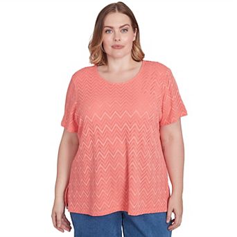 Plus Size Alfred Dunner Textured Chevron Lace Back Tee