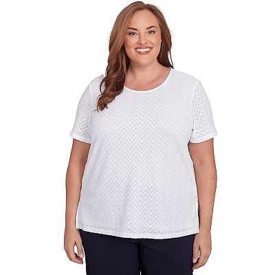Plus Size Alfred Dunner Textured Chevron Lace Back Tee