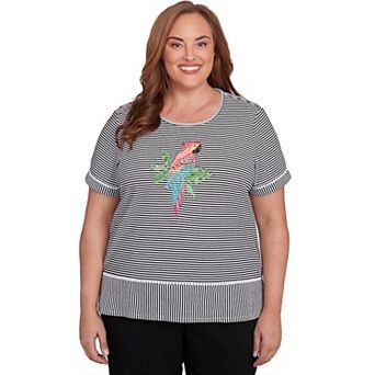 Plus Size Alfred Dunner Crewneck Parrot Striped Tee