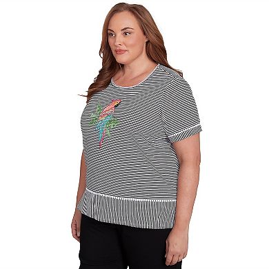 Plus Size Alfred Dunner Crewneck Parrot Striped Tee