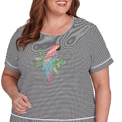 Plus Size Alfred Dunner Crewneck Parrot Striped Tee