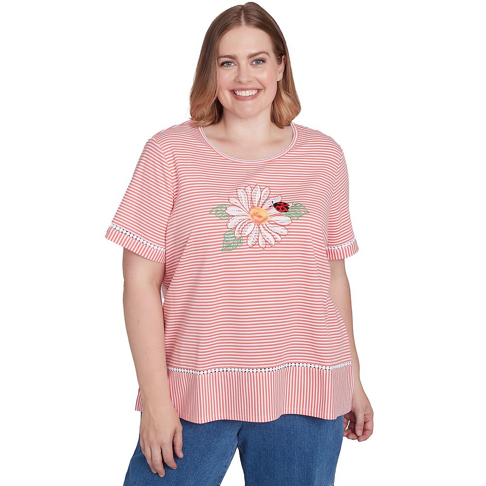 Plus Size Alfred Dunner Daisy Knit Striped Tee