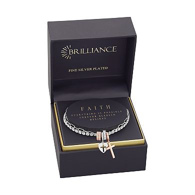 Brilliance Two Tone Silver Plated Cubic Zirconia Cross Charm Multistrand Tennis Bracelet