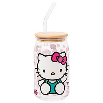 Sanrio Hello Kitty Pink Dots 16-oz. Glass Tumbler with Bamboo Lid and Glass Straw