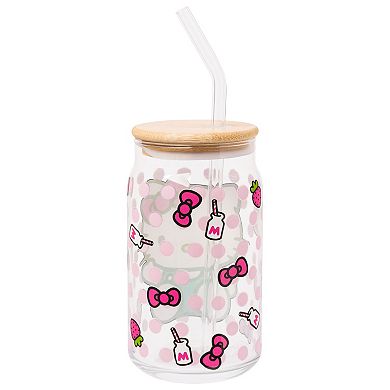 Sanrio Hello Kitty Pink Dots 16-oz. Glass Tumbler with Bamboo Lid and Glass Straw