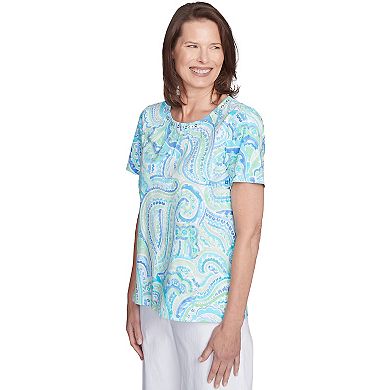 Petite Alfred Dunner Pleated Crew Neck Paisley Top
