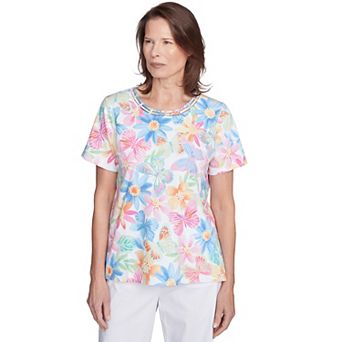 Petite Alfred Dunner Spring Butterfly Crew Neck Top
