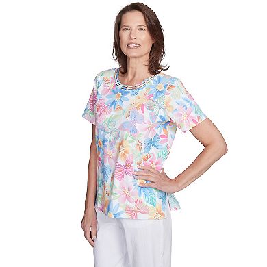 Petite Alfred Dunner Spring Butterfly Crew Neck Top