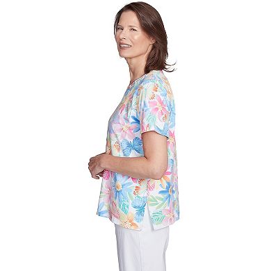 Petite Alfred Dunner Spring Butterfly Crew Neck Top