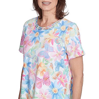 Petite Alfred Dunner Spring Butterfly Crew Neck Top