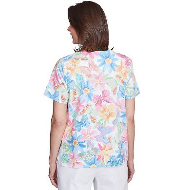 Petite Alfred Dunner Spring Butterfly Crew Neck Top