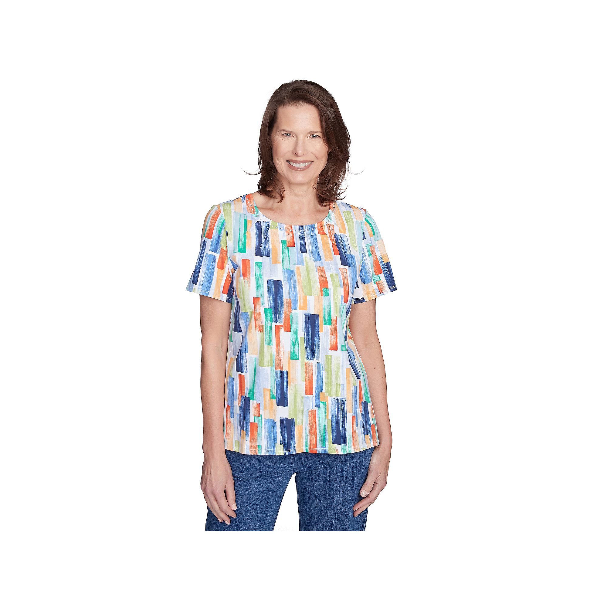 Petite Alfred Dunner Stained Glass Pleated Crew Neck Top, Womens, Size: Sm