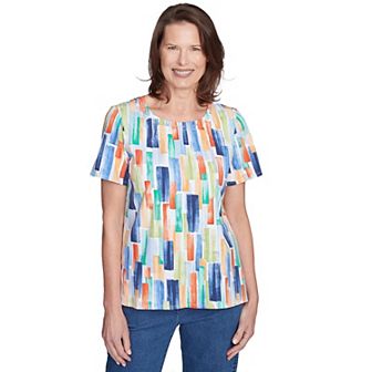 Petite Alfred Dunner Stained Glass Pleated Crew Neck Top