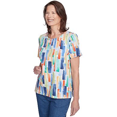 Petite Alfred Dunner Stained Glass Pleated Crew Neck Top