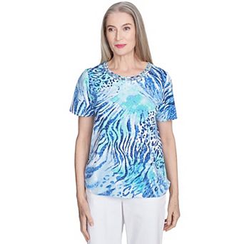 Petite Alfred Dunner Animal Printed Top with Ruched Sides