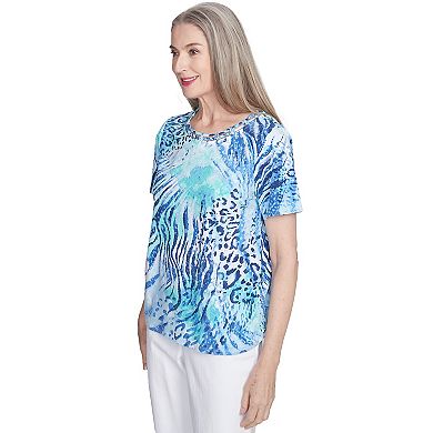 Petite Alfred Dunner Animal Printed Top with Ruched Sides
