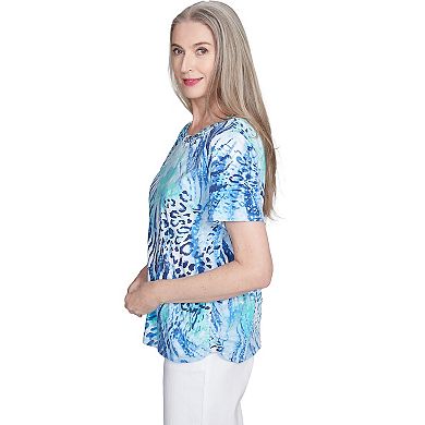 Petite Alfred Dunner Animal Printed Top with Ruched Sides