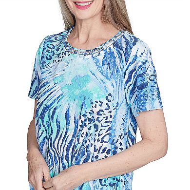 Petite Alfred Dunner Animal Printed Top with Ruched Sides