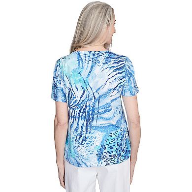 Petite Alfred Dunner Animal Printed Top with Ruched Sides