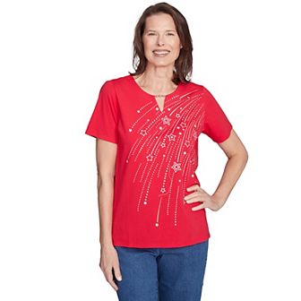 Petite Alfred Dunner Dazzling Shooting Stars with Beaded Split Neck Top