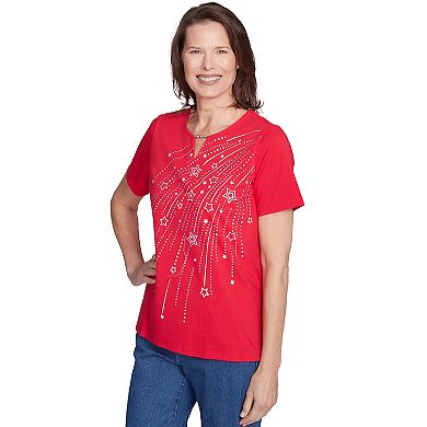 Petite Alfred Dunner Dazzling Shooting Stars with Beaded Split Neck Top