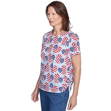 Petite Alfred Dunner Flag Heart Top with Side Ruching