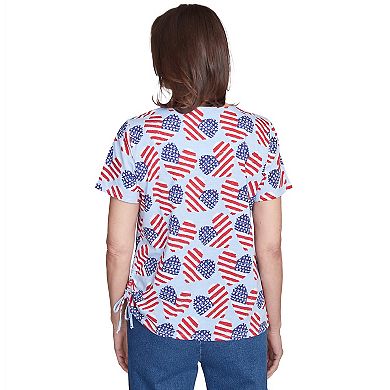 Petite Alfred Dunner Flag Heart Top with Side Ruching