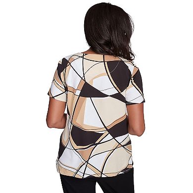 Petite Alfred Dunner Geometric Top with Detailed Neckline