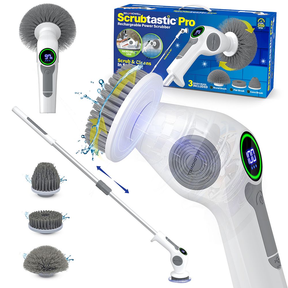 Bell+Howell Scrubtastic Pro Electric Rechargeable Spin Power Scrubber with 3 Rotating Brush Heads