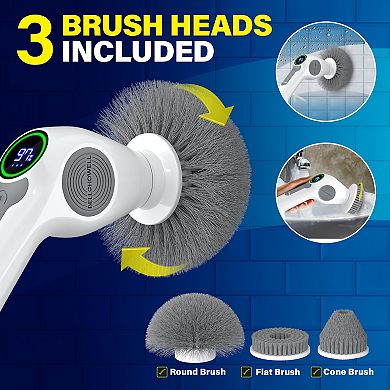 Bell+Howell Scrubtastic Pro Electric Rechargeable Spin Power Scrubber with 3 Rotating Brush Heads