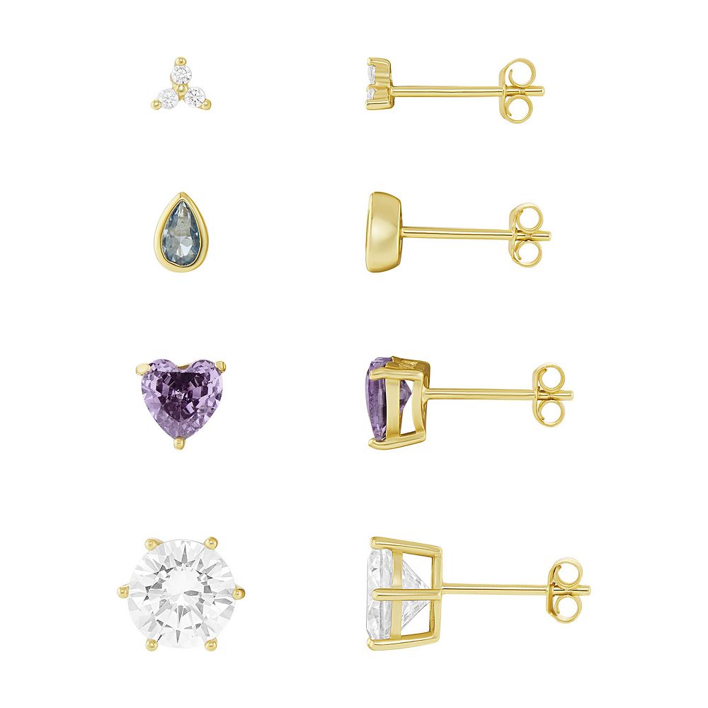 PRIMROSE 4-Piece 18k Gold Plated Multi Color Cubic Zirconia Stud ...